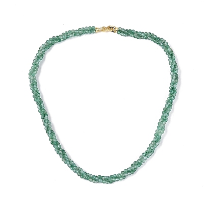 3MM Woven Natural African Jade Round Beaded Necklaces, with Golden Tone Brass Micro Pave Clear Cubic Zirconia Infinity Fold Over Clasps