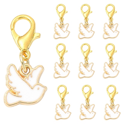 10 Décorations de pendentif en alliage d'émail pcs, avec alliage homard fermoirs pince, pigeon