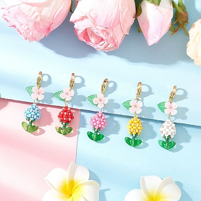 Подвеска из цветочного стекла, жемчуга и бисера, с цинковым сплавом застежками омаров коготь