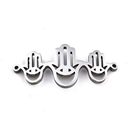 304 Stainless Steel Link Connectors, Laser Cut, Hamsa Hamsa Hand/Hand of Fatima/Hand of Miriam with Eye