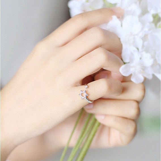 Модные регулируемые манжеты из латуни с микропаве из кубического циркония, звезда Давида