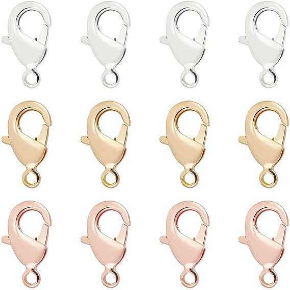 30Pcs 3 Colors Brass Lobster Claw Clasps, Nickel Free