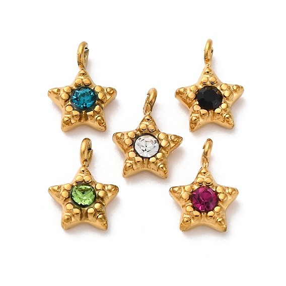 304 из нержавеющей стали амулеты горный хрусталь, ионное покрытие (ip), реальный 14 k позолоченный, звезда очарование