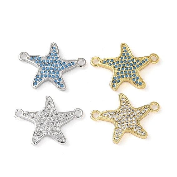 Шармы-соединители из латуни с микропаве из кубического циркония, морская звезда, без кадмия и без свинца, долговечный, стойки покрытие