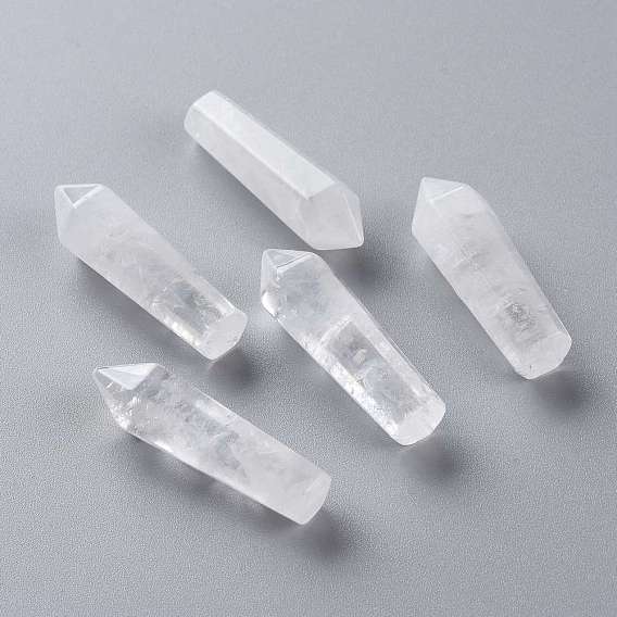 Natural Quartz Crystal Pointed Beads, Rock Crystal, Healing Stones, Reiki Energy Balancing Meditation Therapy Wand, No Hole/Undrilled, Hexagonal Prisms