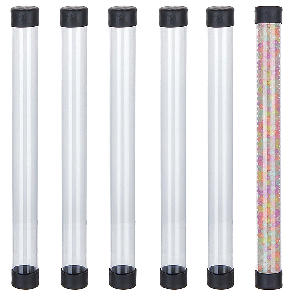 Transparent PVC Plastic Bead Storage Tubes, with Black Lid