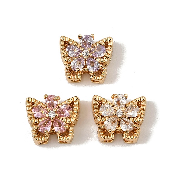 Латунные микро проложить кубического циркония бусы, бабочка, реальный 18 k позолоченный