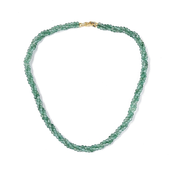 3MM Woven Natural African Jade Round Beaded Necklaces, with Golden Tone Brass Micro Pave Clear Cubic Zirconia Infinity Fold Over Clasps