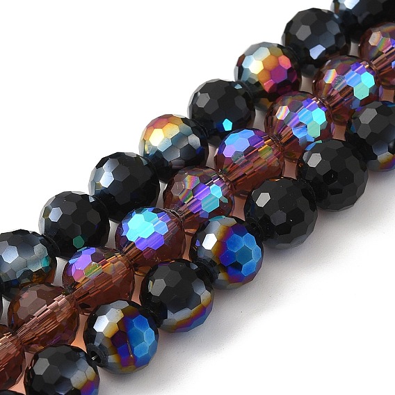 Гальванические стеклянные бусины, с половиным покрытием, граненые, круглые