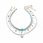 3Pcs 3 Style Natural Cowrie Shell & Enamel Teardrop Pendant Necklaces Set, Acrylic Evil Eye & Polymer Clay Disc Beaded Stackable Necklaces for Women