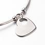 304 Stainless Steel Cuff Bangles, Heart Charm Bangles, 61mm