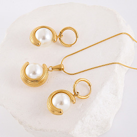 304 комплекты из ожерелий и серег-колец из нержавеющей стали, с круглой имитацией жемчуга