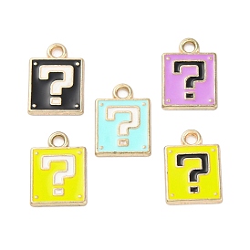 Alloy Enamel Charms, Square with Question Mark Charm, Golden