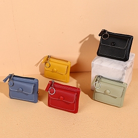 Imitation Leather Zippered Card Holder with Keyring, Coin Purse for Women