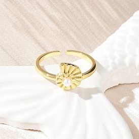 Латунные открытые манжеты для женщин, раковина, с ABS имитации жемчуга, стойки покрытие, без свинца и без кадмия, долговечный