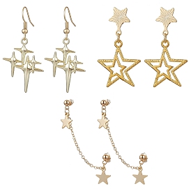 Star Brass Earrings, with Alloy & 201 Stainless Steel Pendants