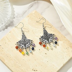 Серьги-люстры с кисточками из драгоценных камней, с подвесками из сплава и 304 крючком из нержавеющей стали, старинное серебро и цвет нержавеющей стали