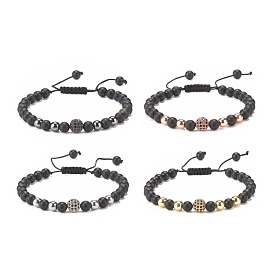 4Pcs 4 Color Natural Obsidian & Synthetic Hematite Braided Bead Bracelet with Cubic Zirconia, Gemstone Jewelry for Women