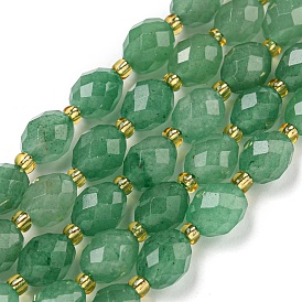 Natural Green Aventurine Beads Strands, Faceted, Oval, with Seed Beads