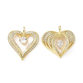 Латунные микропаве прозрачные подвески с фианитом, сердце, без свинца и без кадмия, долговечный, стойки покрытие