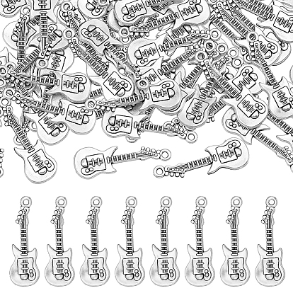 100Pcs Tibetan Style Alloy Pendants, Guitar Charms