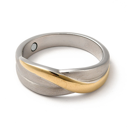 Two Tone Magnetic Ring, Ion Plating(IP) 304 Stainless Steel Twist Wave Ring for Women