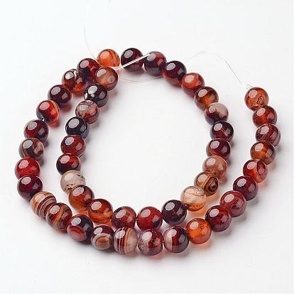 Natural Striped Agate/Banded Agate Beads Strands, Round, Dyed & Heated