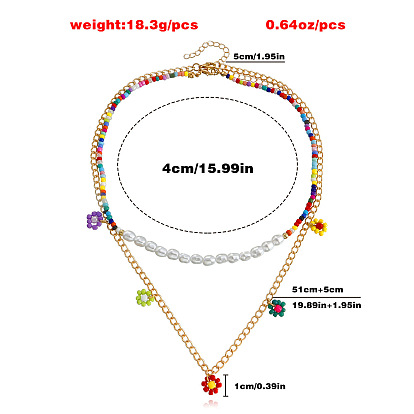 Handmade Daisy Flower Beaded Necklace for Women with Colorful Rice Pearls