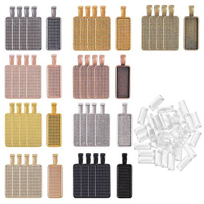 36 шт 9 цвета сплава подвеска кабошон настройки, с 36 прозрачными прямоугольными стеклянными кабошонами, для комплектов для изготовления кулонов своими руками