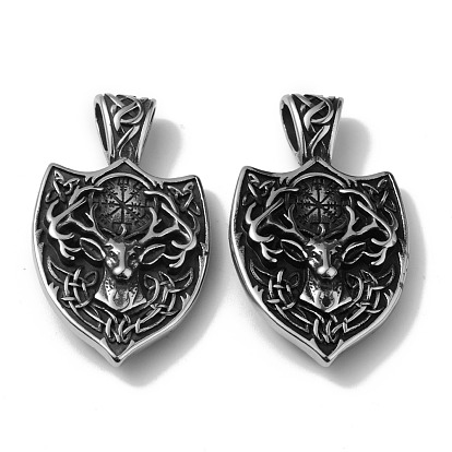 304 Stainless Steel Pendants, Shield with Reindeer