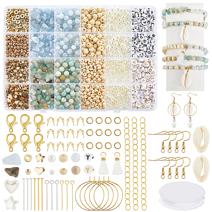 Kits de componentes para pulseras de precisión, Incluye 100 piezas de cuentas acrílicas estilo manualidades, 350 piezas 4 estilos cuentas de plástico ccb, cuentas de piedras preciosas, cuentas de perlas de imitación de plástico abs