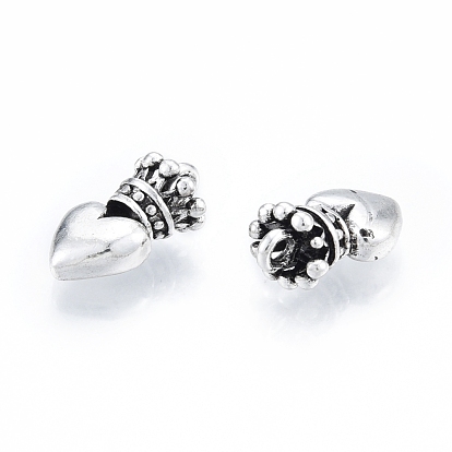Eco-Friendly Rack Plating Tibetan Style Alloy Pendants, Heart with Crown, Cadmium Free & Nickel Free & Lead Free