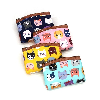 Cat Pattern Cloth Clutch Bags, Change Purse with Zipper, for Women, Rectangle
