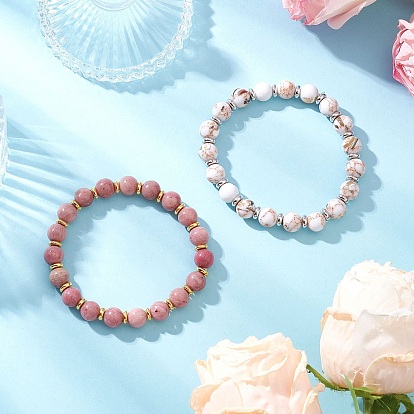 Браслеты из натуральных и синтетических драгоценных камней, эластичные браслеты для мужчин и женщин, круглые, с латунной бисера