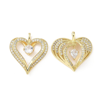 Латунные микропаве прозрачные подвески с фианитом, сердце, без свинца и без кадмия, долговечный, стойки покрытие