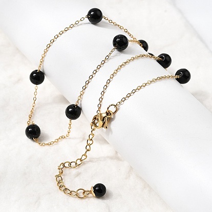 Ожерелья из круглой цепочки из нержавеющей стали и искусственного жемчуга для женщин