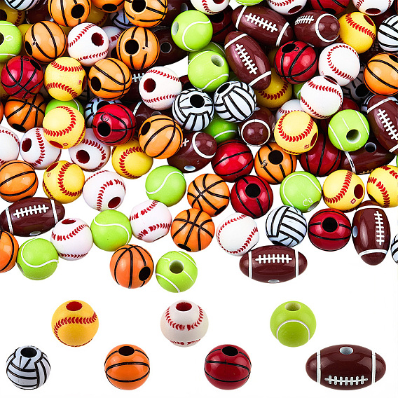 140 шт. 7 стили спортивные непрозрачные акриловые бусины, разнообразные