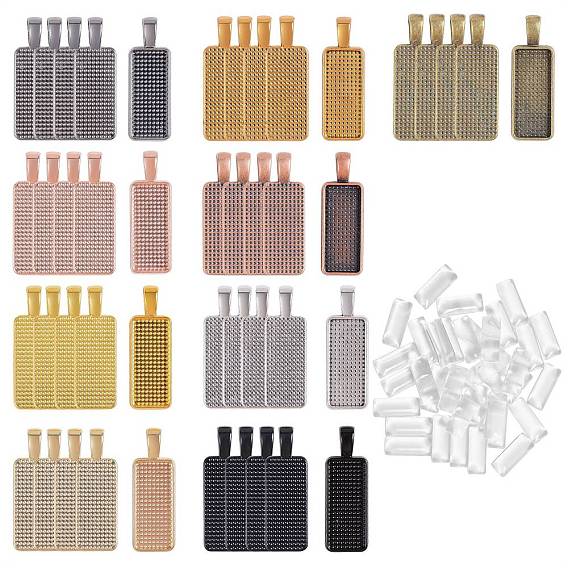 36 шт 9 цвета сплава подвеска кабошон настройки, с 36 прозрачными прямоугольными стеклянными кабошонами, для комплектов для изготовления кулонов своими руками