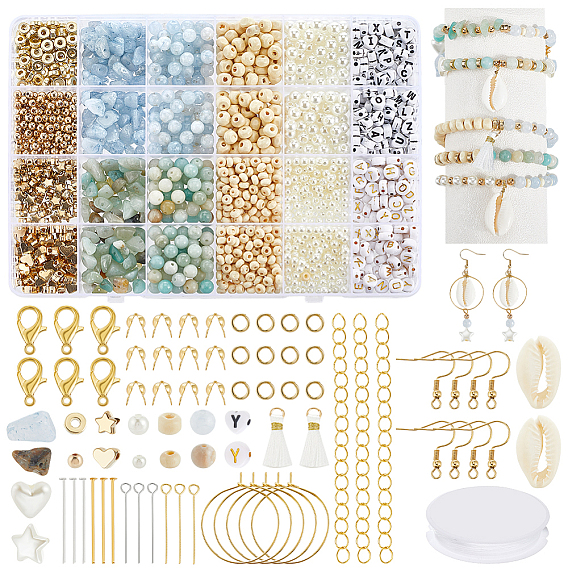 DIT Bracelets Findings Kits, include 100Pcs Craft Style Acrylic Beads, 350Pcs 4 Styles CCB Plastic Beads, Gemstone Chips Beads, ABS Plastic Imitation Pearl Beads