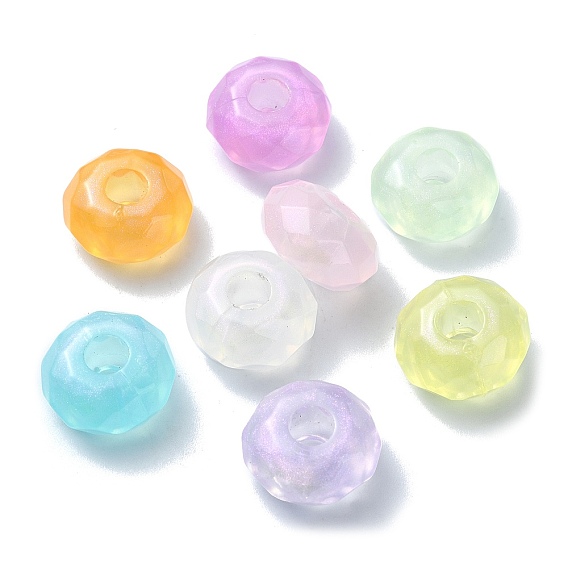 Opaque Acrylic European Beads, Large Hole Beads, Faceted, Flat Round