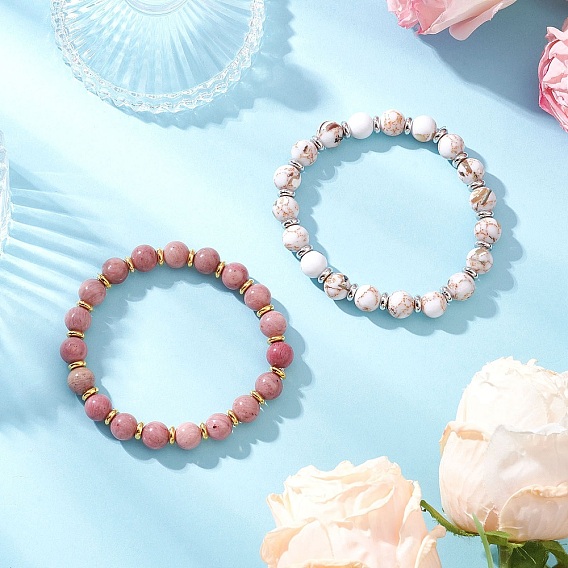 Браслеты из натуральных и синтетических драгоценных камней, эластичные браслеты для мужчин и женщин, круглые, с латунной бисера