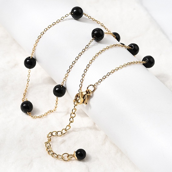 Ожерелья из круглой цепочки из нержавеющей стали и искусственного жемчуга для женщин