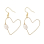 Open Heart Dangle Earrings for Women, Wire Wrap Natural Pearl Beads Drop Earrings