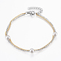 Two Tone 304 Stainless Steel Bracelets, with Acrylic Pearl