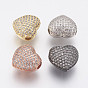 Brass Micro Pave Cubic Zirconia Beads, Lead Free & Cadmium Free, Heart
