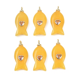 Edelstein-Anhänger, Fisch-Anhänger mit Mikropavé-Zirkonia-Beschlägen aus Messing, langlebig überzogen, golden, cadmiumfrei und bleifrei