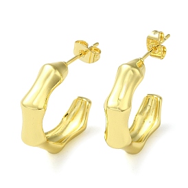 Bamboo Joint Stud Earrings, Brass Half Hoop Earrings for Women