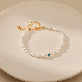 Элегантные латунные браслеты с круглыми бусинами из искусственного жемчуга для женщин, злые глаза, реальный 18 k позолоченный