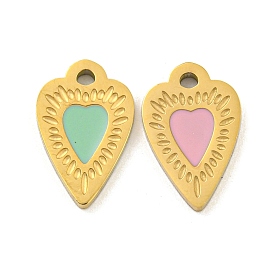 316 Surgical Stainless Steel Enamel Charms, Heart Charm, Golden