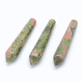 Natural Unakite Pointed Beads, Healing Stones, Reiki Energy Balancing Meditation Therapy Wand, Bullet, Undrilled/No Hole Beads